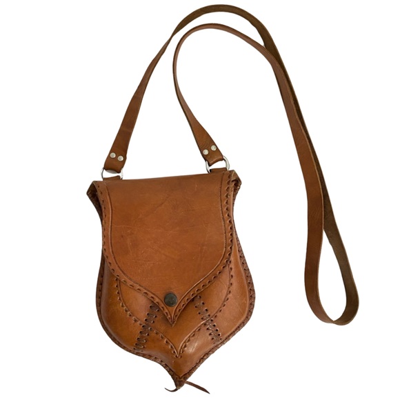 Hand Crafted Handbags - Handmade Leather Crossbody Bag Hand Tooled Bos Taurus Leather Golden Tan Satchel